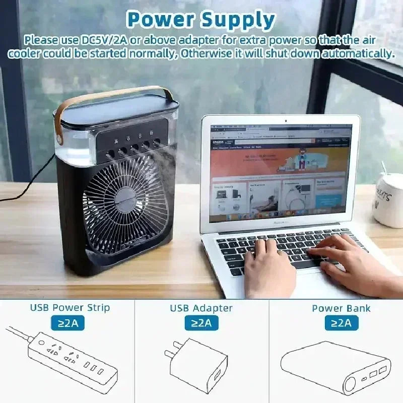 3-in-1 Portable Air Cooler Fan | Humidifier, LED Night Light & USB Powered