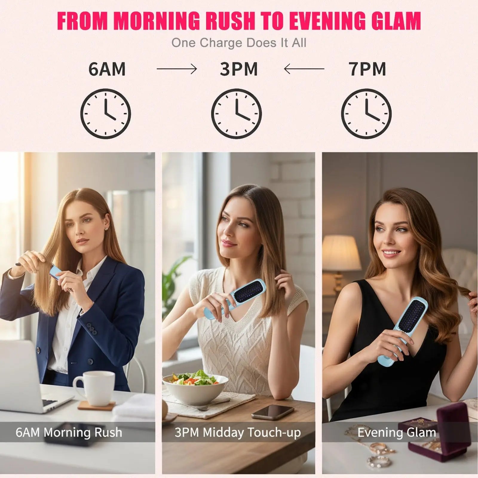 Cordless Hair Straightener Brush | Ionic Ceramic, LED Display & USB Rechargeable