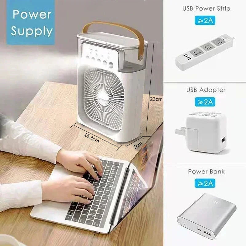 3-in-1 Portable Air Cooler Fan | Humidifier, LED Night Light & USB Powered