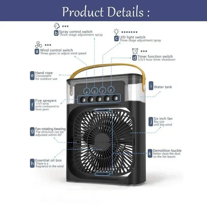 3-in-1 Portable Air Cooler Fan | Humidifier, LED Night Light & USB Powered