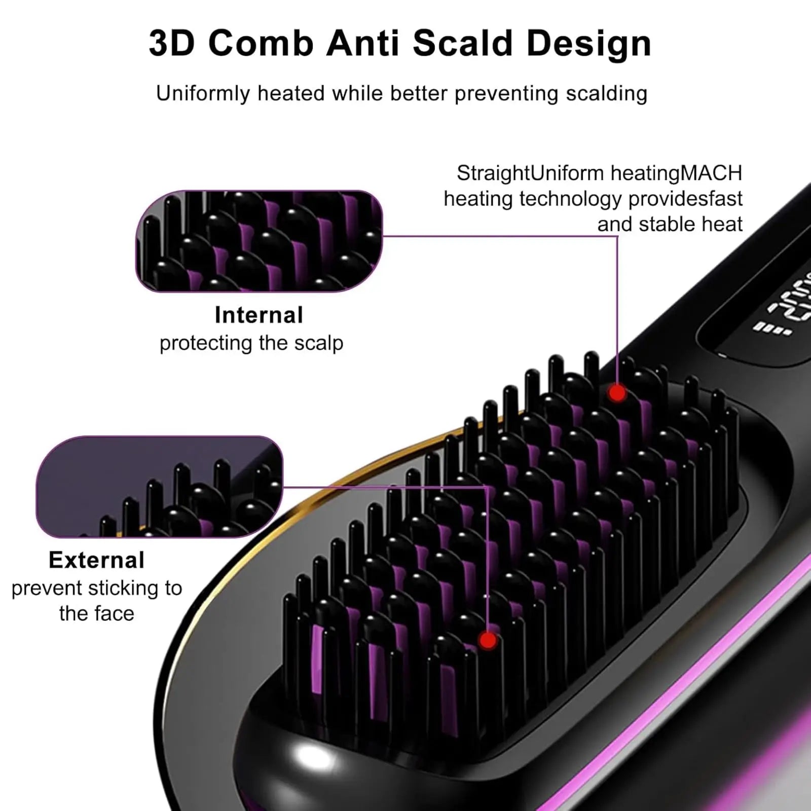 Cordless Hair Straightener Brush | Ionic Ceramic, LED Display & USB Rechargeable